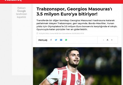 Fanatik: «Οριστική συμφωνία Ολυμπιακού – Τράμπζονσπορ για Μασούρα» (photo)