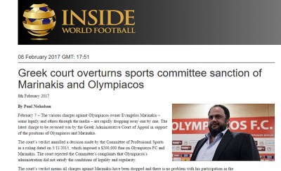 Η δικαίωση του Μαρινάκη έχει διεθνές αντίκτυπο