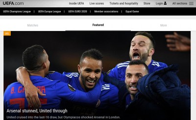 Πρώτο θέμα στην UEFA ο Ολυμπιακός: «Σόκαρε την Άρσεναλ στο Λονδίνο»